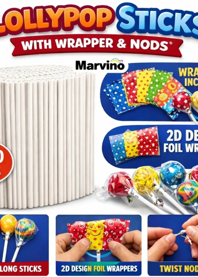 Marvino Branded Multicolor lollipop sticks wrapers and nods
