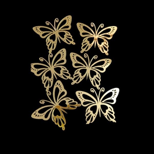 Golden Butterfly Cake Topper  For Cake Topper (Pack of 6)