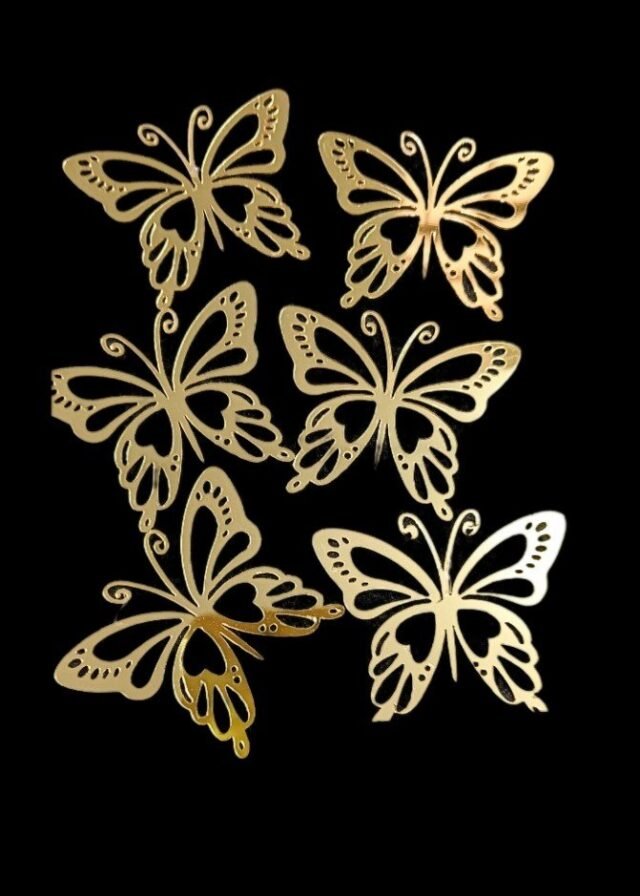 Golden Butterfly Cake Topper  For Cake Topper (Pack of 6)