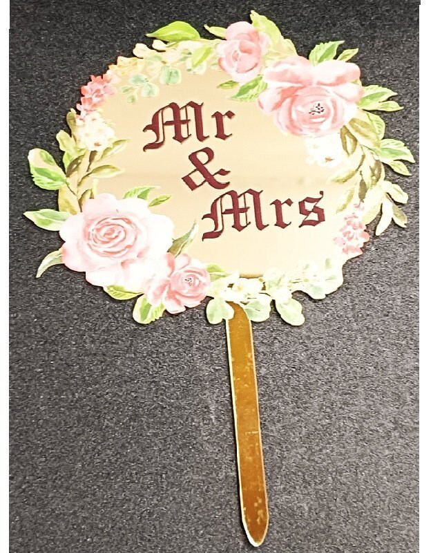 MR & MRS Gold Cake Topper