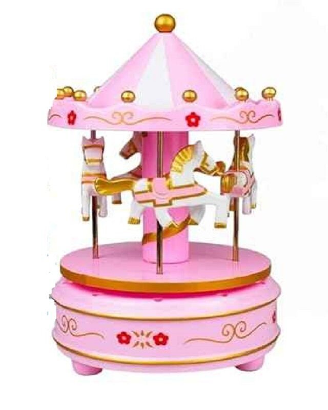 Merry-Go-Round Rotating Small Carousel Wind Up Music Box with Flying Horse for kids and cake decorations