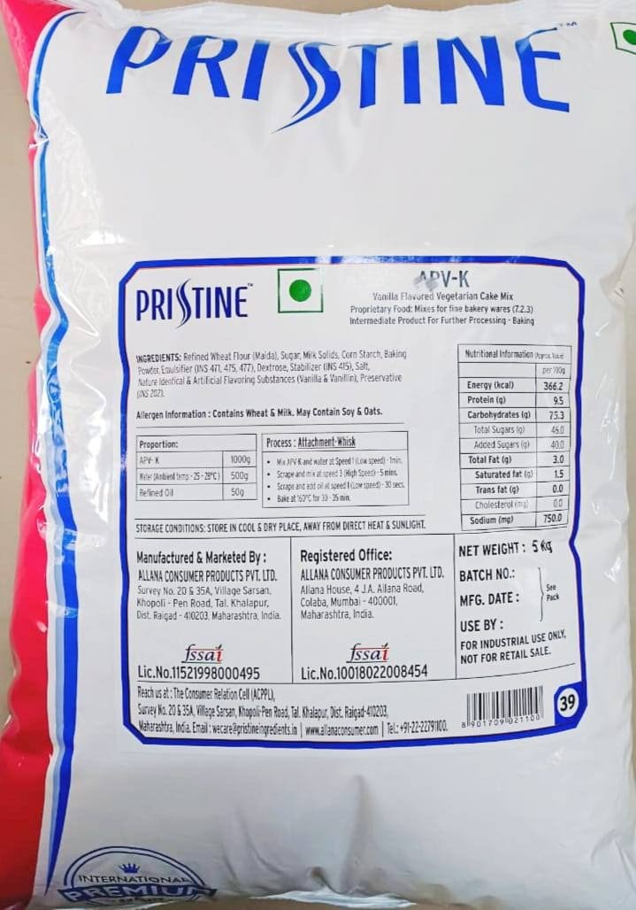 Pristine Cake premix Vanilla 5kg Pack Pristine Cake premix Vanilla 5kg Pack