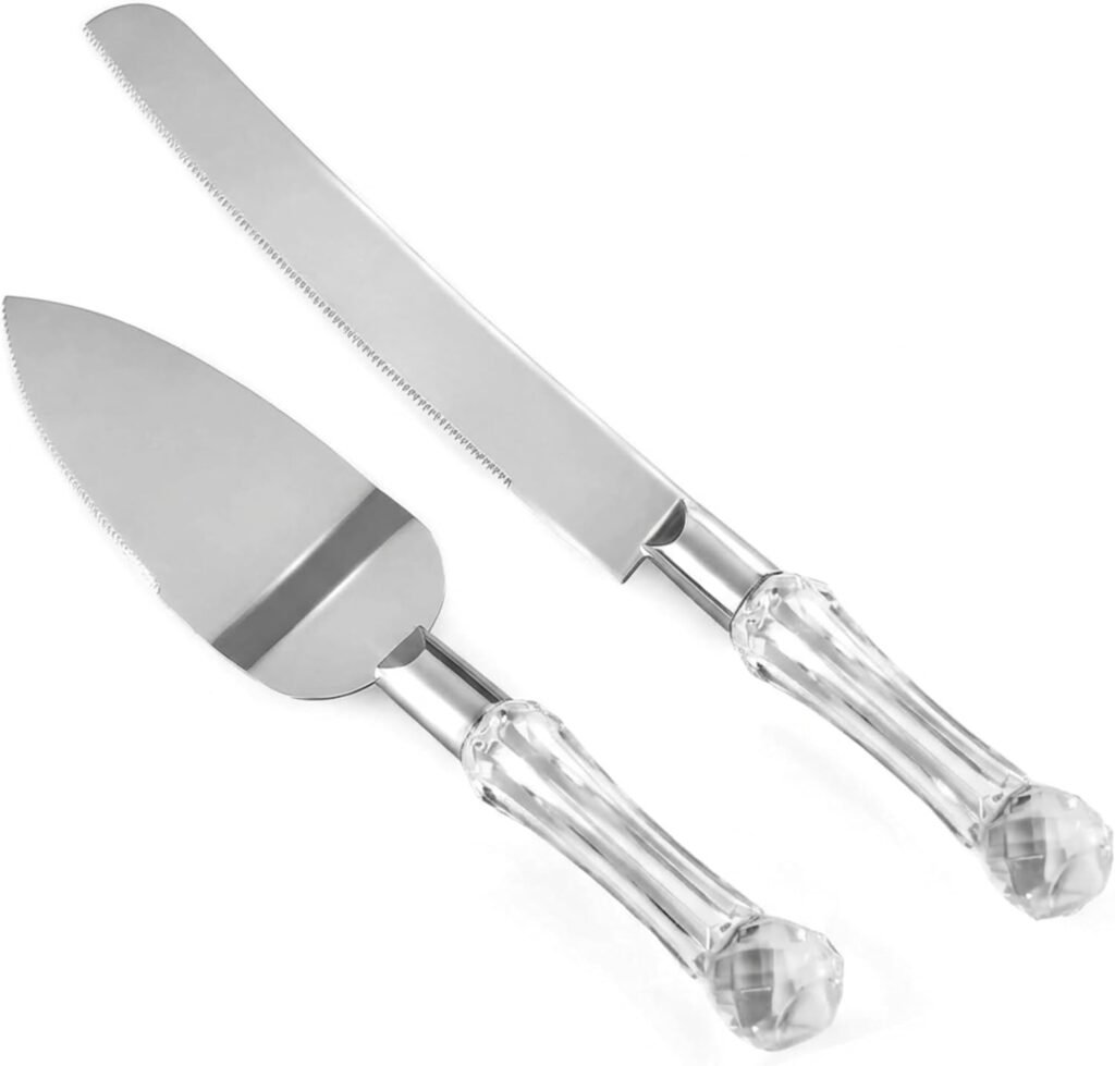 Wedding Engagement Ceremony Cake Knife and Server Set with Crystal Handle