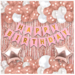 Pink Happy Birthday Paper Banner , Pink Star, White and Pink Balloons (50 combo set)