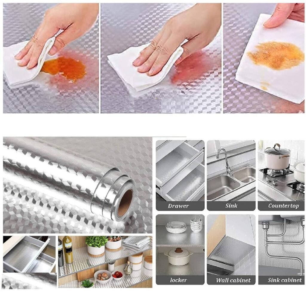 Kitchen Wallpaper Oil Proof Waterproof Self-Adhesive Wall Stickers for Kitchen Anti-Mold and Heat Resistant Aluminium Backsplash Wallpaper for Walls Cabinets Drawers Sticker Size.(60x300cm)