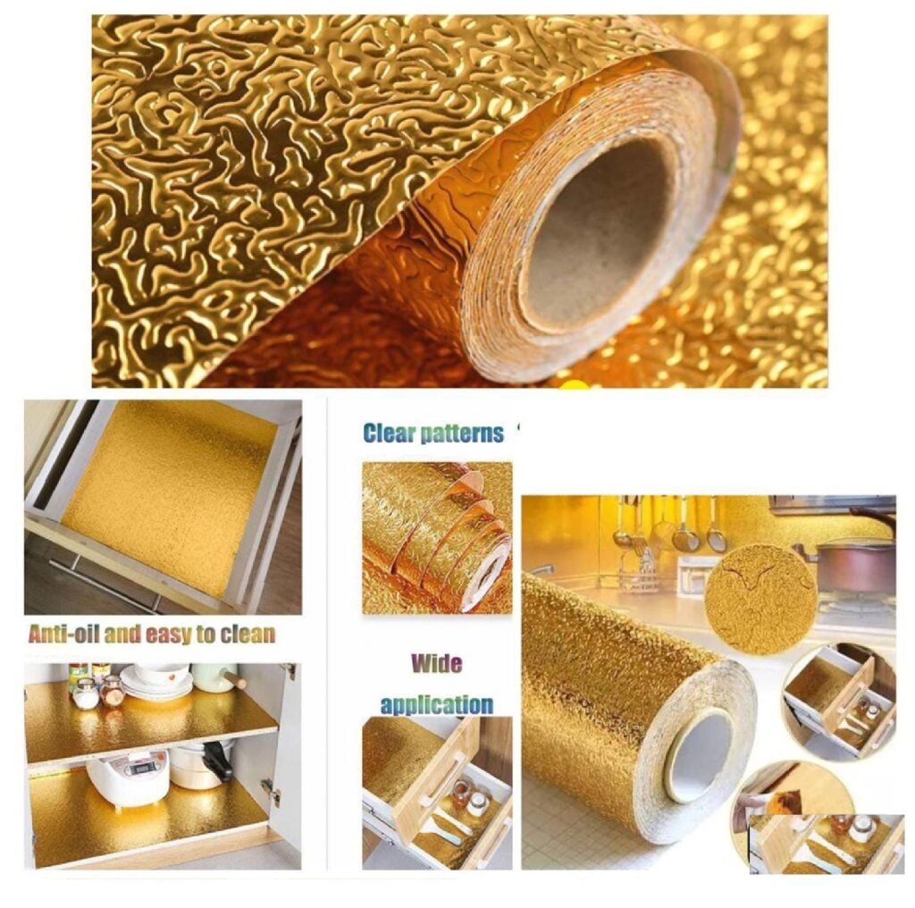 PVC Kitchen Oil Proof Waterproof Sticker Aluminum Foil Kitchen Stove Cabinet Stickers Self Adhesive Wallpapers DIY Wall Stickers. Size (60x200cm)