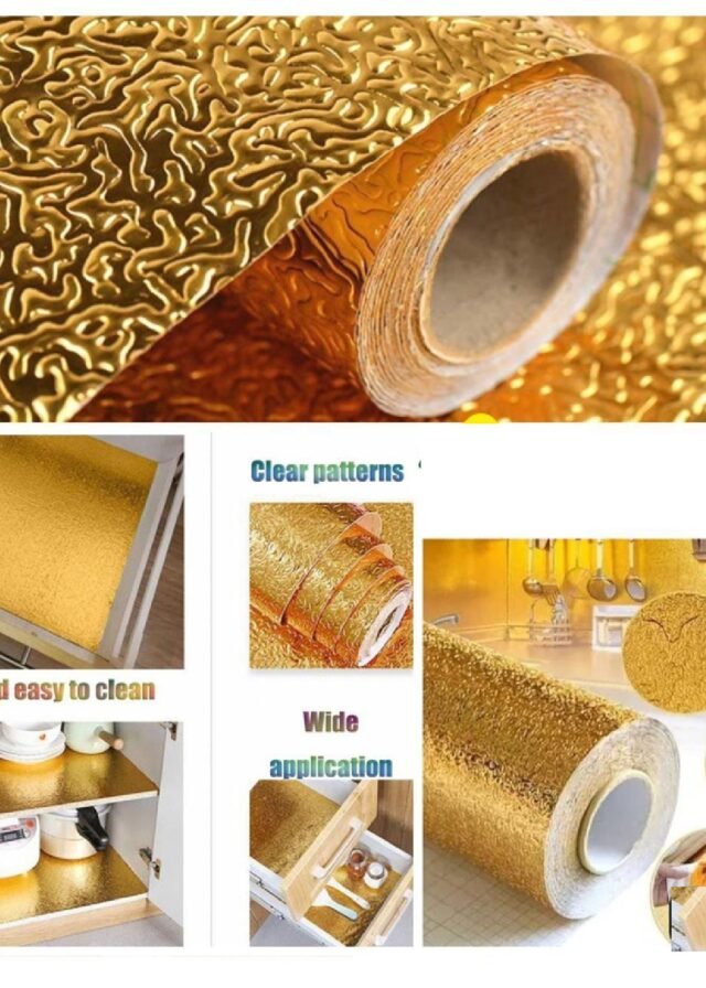 PVC Kitchen Oil Proof Waterproof Sticker Aluminum Foil Kitchen Stove Cabinet Stickers Self Adhesive Wallpapers DIY Wall Stickers. Size (60x200cm)