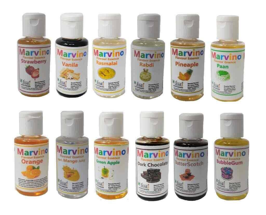 Marvino 12 Best Food Flavours Essence For Cakes Whipcream Fondant Sweets Ice-Creams Falooda Chocolates.