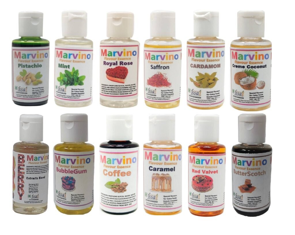 Marvino 12 Just Arrived Flavour Essence Extracts for Flavouring cakes sweets choclates icecreams and shakes