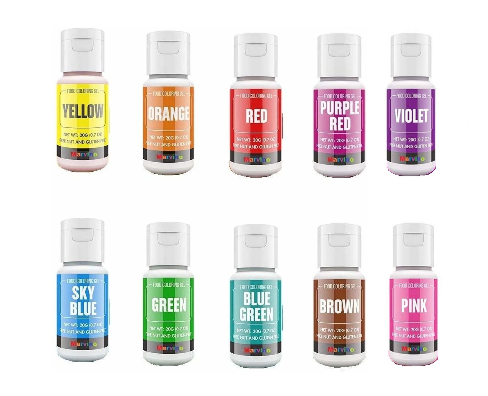 Marvino Color Gel Food Colour 20ml Bottles Assorted 10Gel Food Colour 20ml Bottles Assorted 10 A Marvino Color Gel Food Colour 20ml Bottles Assorted 10Gel Food Colour 20ml Bottles Assorted 10