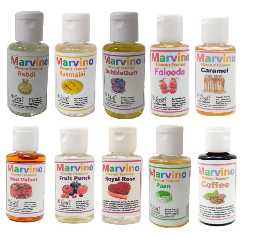 Marvino Set Of 10 Choiceable Flavour Essence Extracts for Flavouring cakes sweets choclates icecreams
