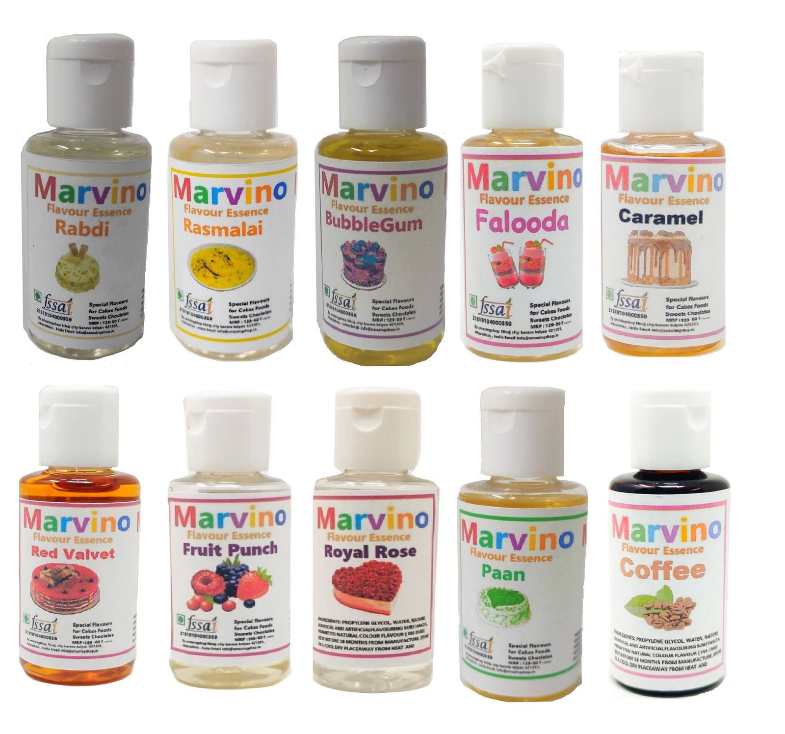 Marvino Set Of 10 Choiceable Flavour Essence Extracts for Flavouring cakes sweets choclates icecreams Marvino Set Of 10 Choiceable Flavour Essence Extracts for Flavouring cakes sweets choclates icecreams
