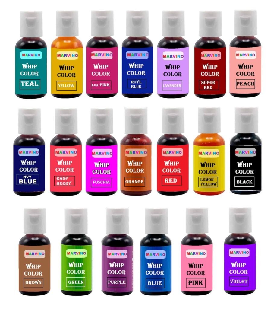 Marvino Whip Colors edible Food Colours for cake pastries pinata white chocolate sweets and creams Multicolor (Set Of 20)