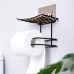 Metal Bathroom Tissue Holder Wall Mounted Towel Rack with Mobile Phone Storage Shelf